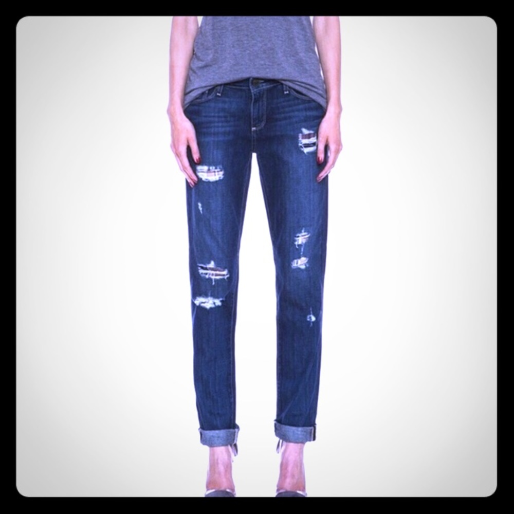 Paige Jimmy Jimmy Skinny Distressed Patchwork Plaid Jeans